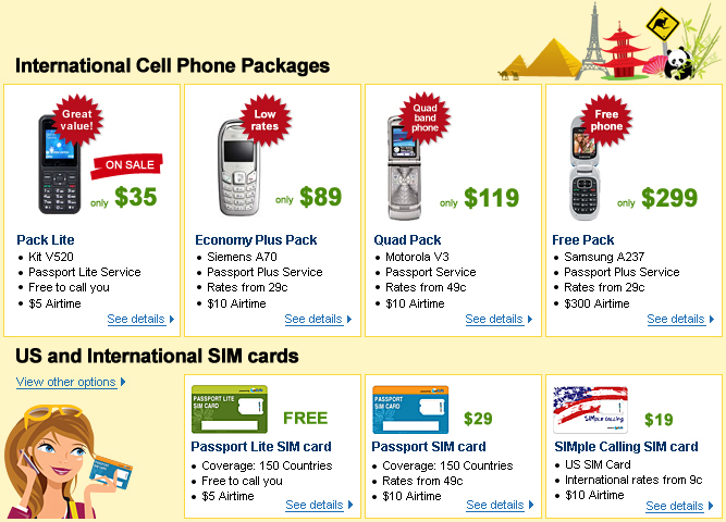 International CellPhone Packages and SIM cards